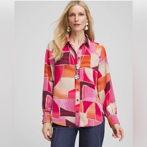 Chico’s Faux Silk Sunset Collared Shirt